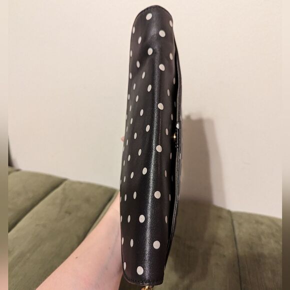 J Crew Invitation Clutch Bag Polka Dot Black Chain Shoulder Purse Convertible - Picture 10 of 13